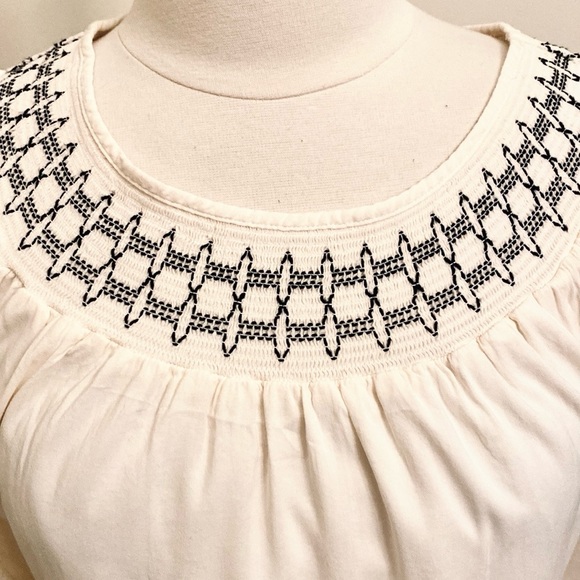 2/$30 Old Navy Cream Smocked Embroidered Short Puff Sleeves Tiered Mini Dress S - Picture 4 of 16